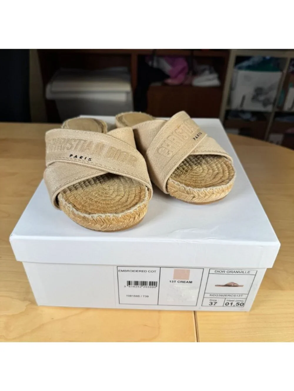 Dior Granville Criss Cross Espadrille Sandals Beige Tan EU 37 US 7